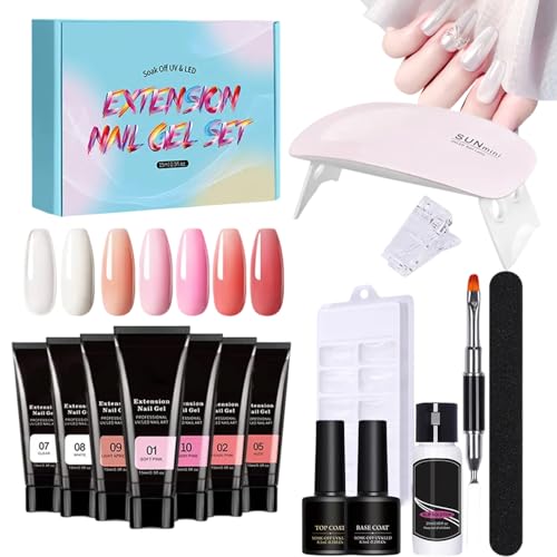 Nagelkit Set mit allem, Poly -Nagel -Gel -Kit, Verlängerungsgelset mit UV Light Poly Nail Kit, Nacktverdickungslösung 7 Farben Builder Zehennagelkunst für Frauen von Wpsagek