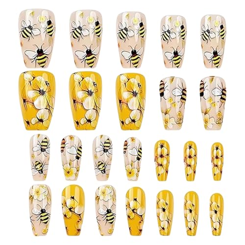 Press on Nails Cute Press on Falsche Nägel Maniküre Kunst Zubehör 24 Stück Biene und Blume Falsche Fingernagel für Mädchen Frauen von Wpsagek