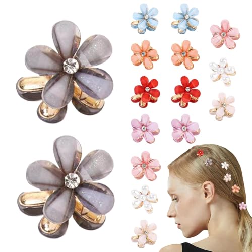 Wpsagek Blumen-Haarspangen, Blumen-Krallen-Clips,16X rutschfeste Backenklammern mit Strasssteinen | Kleine Clips für Frauen und Mädchen, Haarfang mit starkem Halt, Haarschmuck für langes Haar von Wpsagek