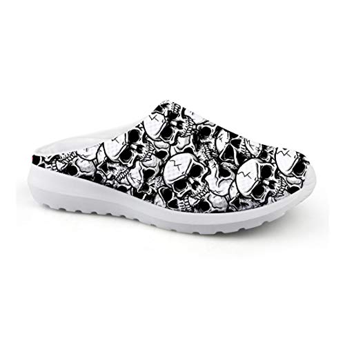 Unisex-Erwachsene Clogs Pantoletten Hausschuhe Weiss Schwarz Totenkopf Mesh Hausschuhe Freizeit Outdoor Schuhe Gartenscuhe rutschfest Weiß EU 39 von Wrail