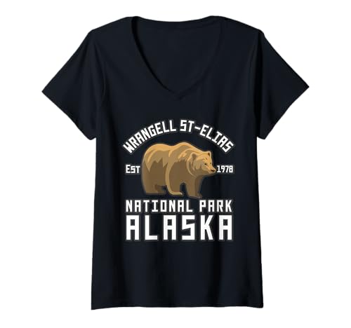 Damen Wrangell-St-Elias-Nationalpark T-Shirt mit V-Ausschnitt Damen Wrangell-St-Elias-Nationalpark T-Shirt mit V-Ausschnitt von Wrangell St Elias National Park Alaska USA Outdoor