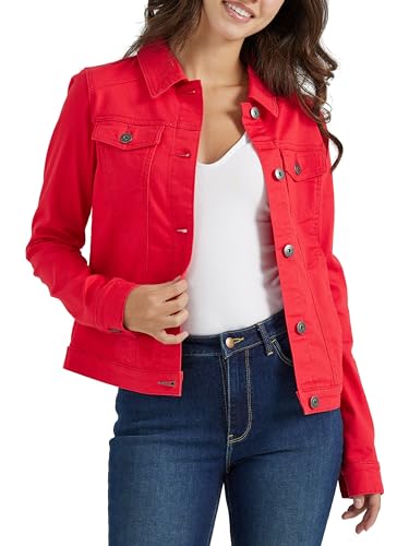 Wrangler Authentics Damen Stretch Jeansjacke, Rot/Ausflug, einfarbig (Getaway Solids), L von Wrangler Authentics