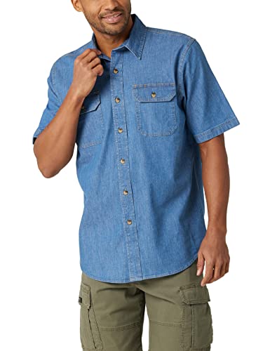 Wrangler Authentics Herren Kurzärmeliges klassisches gewebtes Hemd mit Button-Down-Kragen, Mittlere Wäsche, 3X-Large Groß von Wrangler Authentics