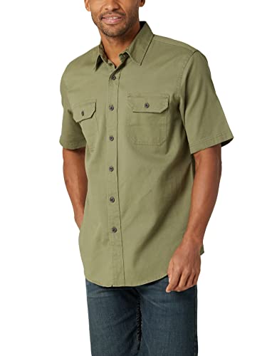 Wrangler Authentics Herren Kurzärmeliges Klassisches Gewebtes Hemd mit Button-Down-Kragen, Olivin, XL von Wrangler Authentics
