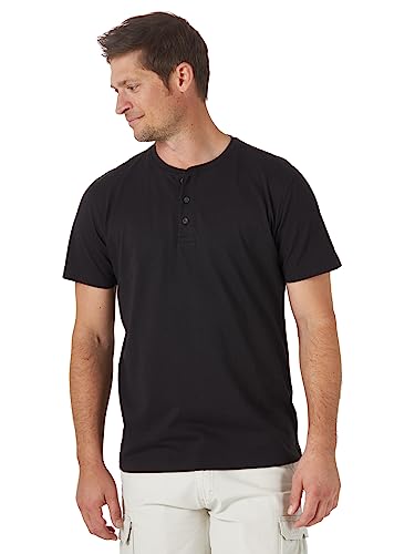 Wrangler Authentics Herren Kurzärmliges T-Shirt Henley-Hemd, Black Onyx, Mittel von Wrangler Authentics
