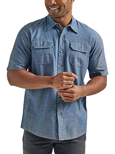 Wrangler Authentics Herren Kurzarm Klassisches Webhemd, Dark Chambray, Mittel von Wrangler Authentics