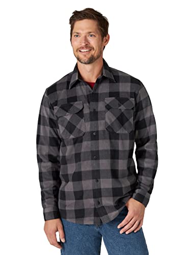 Wrangler Authentics Herren Langärmelige, Karierte Fleece-Hemdjacke Button-Down-Shirt, Graues Büffelkaro, 3XL von Wrangler Authentics