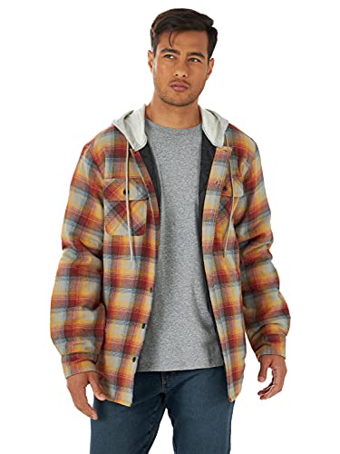 Wrangler Authentics Herren Langärmelige, Gesteppte, Gefütterte Flanell-hemdjacke mit Kapuze Hemd, Pale Gold, XL von Wrangler Authentics