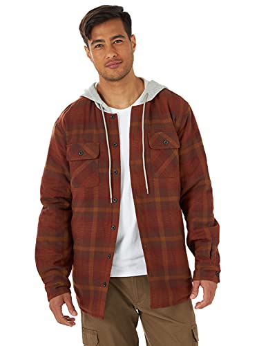 Wrangler Authentics Herren Langärmelige, Gesteppte, Gefütterte Flanell-hemdjacke mit Kapuze Hemd, Toffee, Mittel von Wrangler Authentics