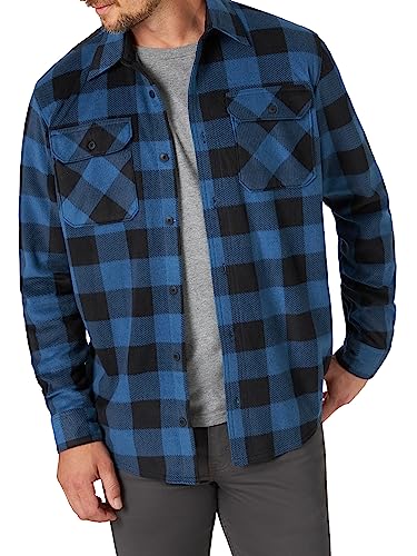 Wrangler Authentics Herren Langärmeliges, Schweres Fleece-Hemd Button-Down-Shirt, Blauer Büffelkaro, Klein von Wrangler Authentics