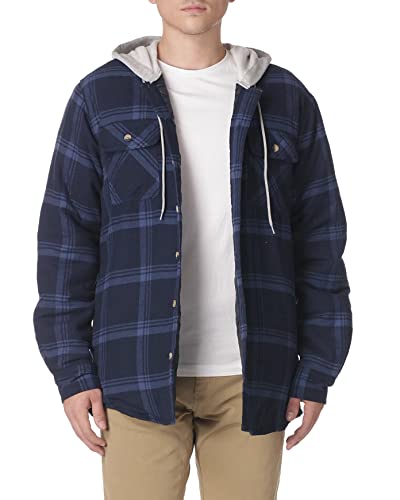 Wrangler Authentics Herren Langärmelige, Gesteppte, Gefütterte Flanell-hemdjacke mit Kapuze Button-Down-Shirt, Marineblau, L von Wrangler Authentics