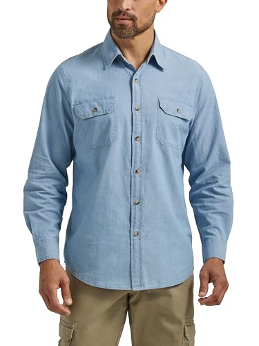 Wrangler Authentics Herren Langarm Klassisches gewebtes Hemd, Light Chambray, 3X-Groß von Wrangler Authentics