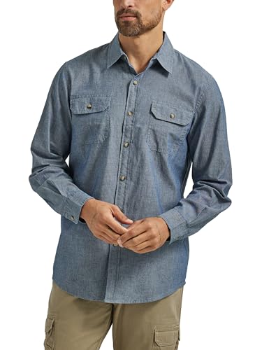 Wrangler Authentics Herren Langarm-Shirt. لال او ل ر ل ا ول langärmeliges Klassisches Gewebtes Button-Down Hemd, Dark Chambray, 3XL von Wrangler Authentics