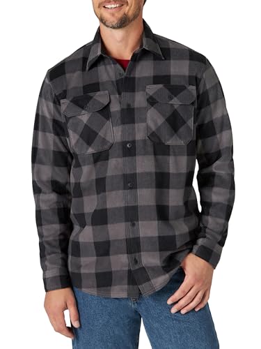 Wrangler Authentics Herren Fleece hemdjas met lange mouwen Button Down Shirt, Graues Buffalo Plaid, L EU von Wrangler Authentics