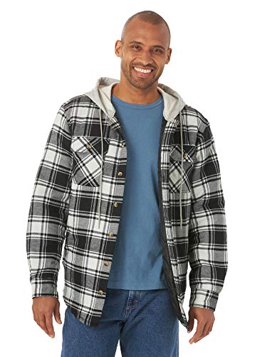 Wrangler Authentics Herren Long Sleeve Quilted Lined Flannel Jacket with Hood Button-Down-Shirt, Schwarz Off-White, XXL von Wrangler Authentics
