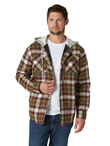 Wrangler Authentics Herren Langärmelige, Gesteppte, gefütterte Flanell-Hemdjacke mit Kapuze Hemd mit Button-Down-Kragen, Olive Night, X-Large von Wrangler Authentics