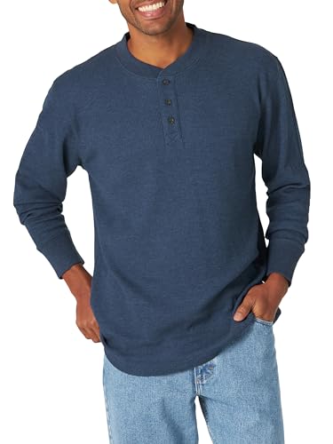 Wrangler Authentics Men's Long Sleeve Waffle Henley, Dress Blues Heather, Large von Wrangler Authentics