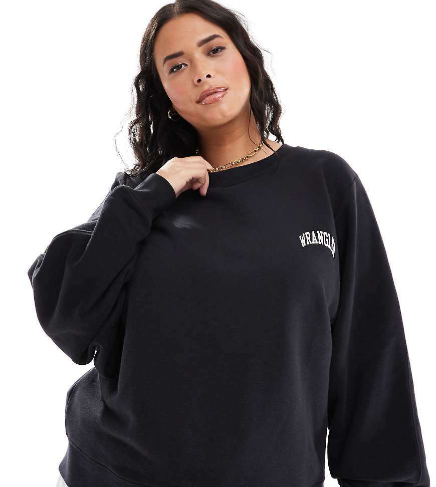 Wrangler Plus - Sweatshirt in verblasstem Schwarz mit kleinem Logo und Rundhalsausschnitt von Wrangler Plus
