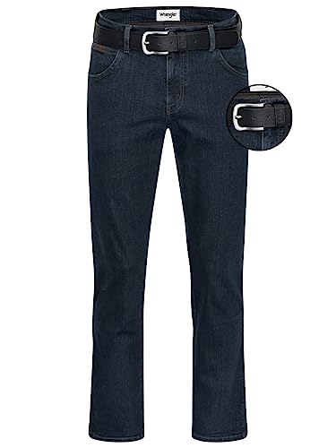 Wrangler Texas Stretch Herren Jeans Regular Fit inkl. Gürtel (W33/L36, Black) von Wrangler