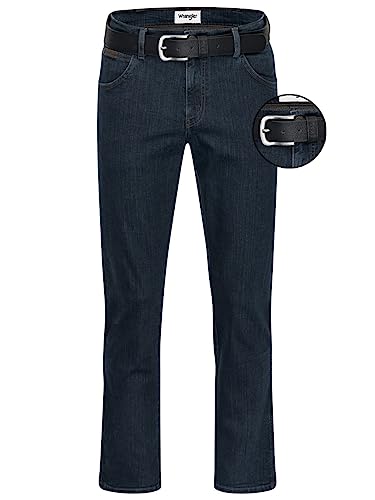 Wrangler Texas Stretch Herren Jeans Regular Fit inkl. Gürtel (W42/L34, Blue Black) von Wrangler