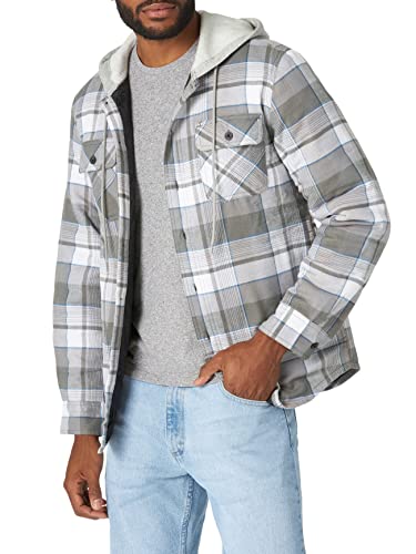 Wrangler Authentics Herren Langärmelige, Gesteppte, Gefütterte Flanell-hemdjacke mit Kapuze Hemd mit Button-Down-Kragen, Grau, XXL von Wrangler Authentics