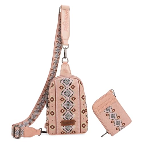 Wrangler Aztec Crossbody Sling Bags for Women Wallet Set, Pink, Einheitsgröße von Wrangler