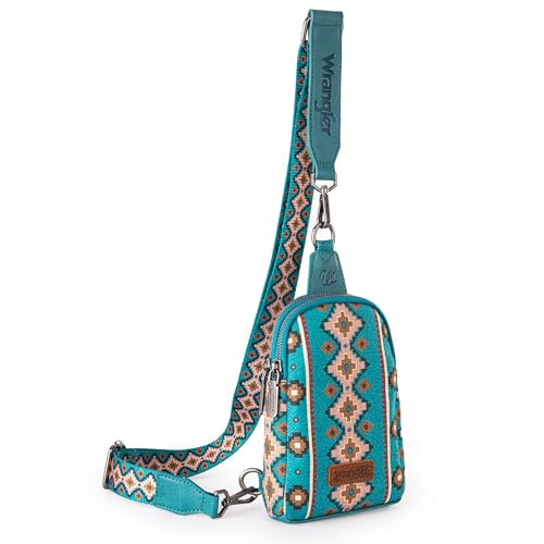 Wrangler Azteken-Crossbody-Tasche für Damen, Umhängetasche, Schultertasche mit abnehmbarem Riemen, Dunkles Türkis Wrangler Azteken-Crossbody-Tasche für Damen, Umhängetasche, Schultertasche mit abnehmbarem Riemen, Dunkles Türkis von Wrangler