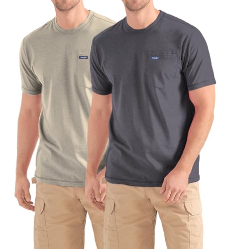 Wrangler Big and Tall T-Shirts für Herren – 2er-Pack Baumwoll-T-Shirt mit Brusttasche, Anthrazit/Beige, XL/Tall von Wrangler