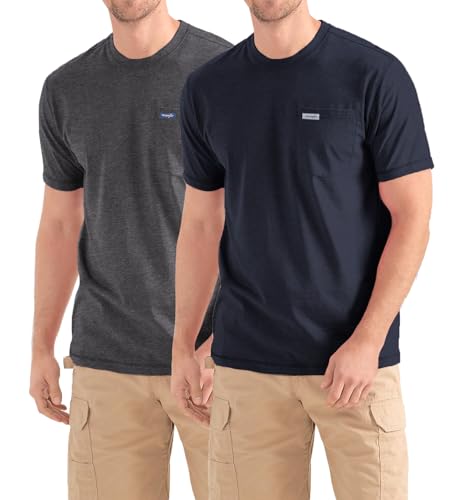 Wrangler Big and Tall T-Shirts für Herren – 2er-Pack Baumwoll-T-Shirt mit Brusttasche, Marineblau/Carbon Heather, 4X von Wrangler