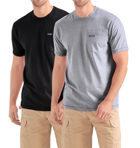 Wrangler Big and Tall T-Shirts für Herren – 2er-Pack Baumwoll-T-Shirt mit Brusttasche, Schwarz / Hthr Grey, 4X von Wrangler