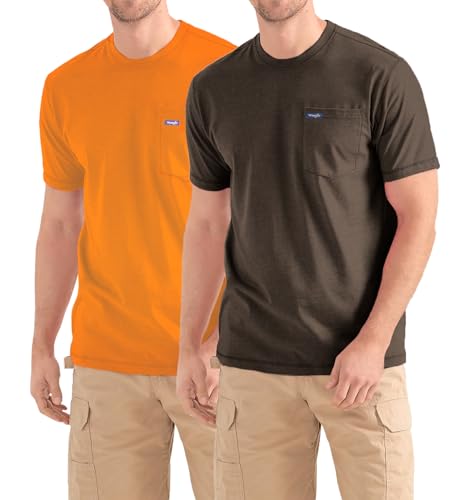 Wrangler Big and Tall T-Shirts für Herren – 2er-Pack Baumwoll-T-Shirt mit Brusttasche, braun / orange, 4X Hoch von Wrangler