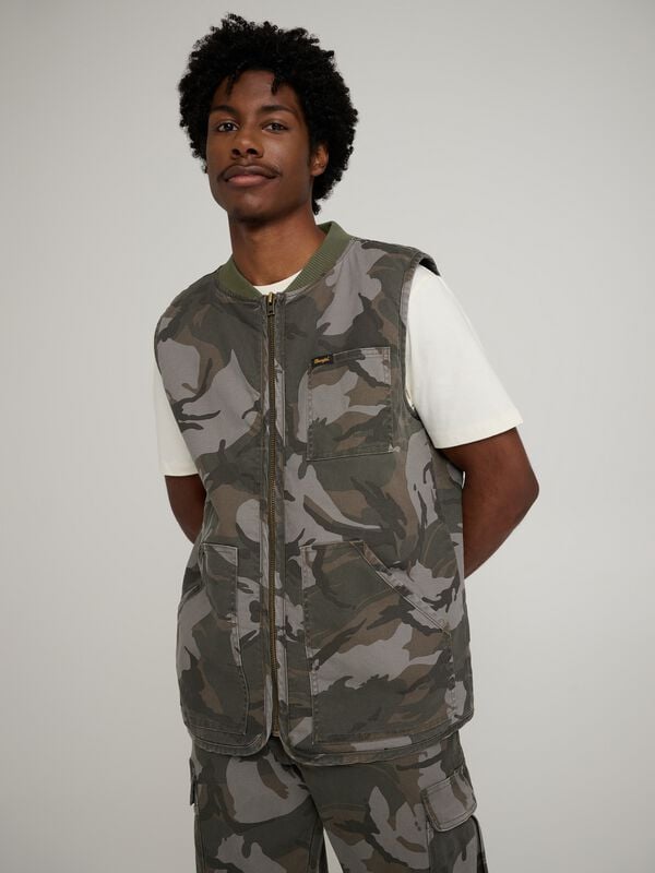 Wrangler - Camouflage/Flecktarn Weste - Stranger Things Mike Lucas Vest Camo - S bis XL - für Männer - Größe XL - camouflage von Wrangler