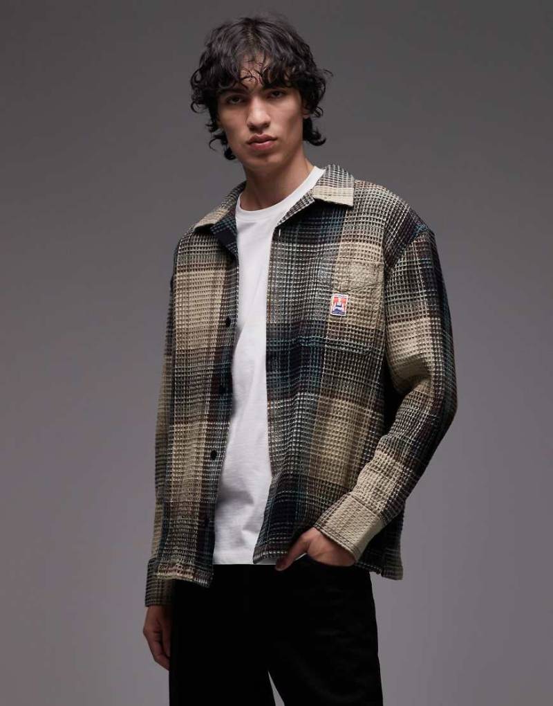 Wrangler - Casey Jones - Langärmliges Workwear-Hemd in kariertem Grün mit Waffelstruktur von Wrangler