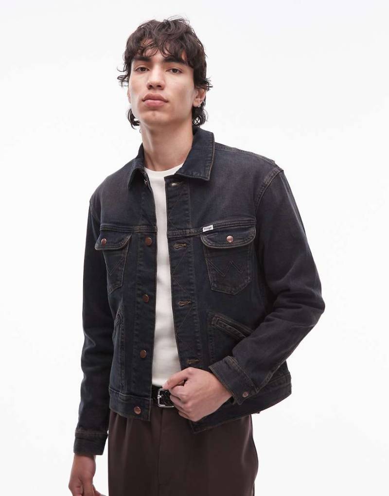 Wrangler - Cowboy-Jeansjacke in verwaschenem Dunkelblau mit vier Taschen-Marineblau Wrangler - Cowboy-Jeansjacke in verwaschenem Dunkelblau mit vier Taschen-Marineblau von Wrangler