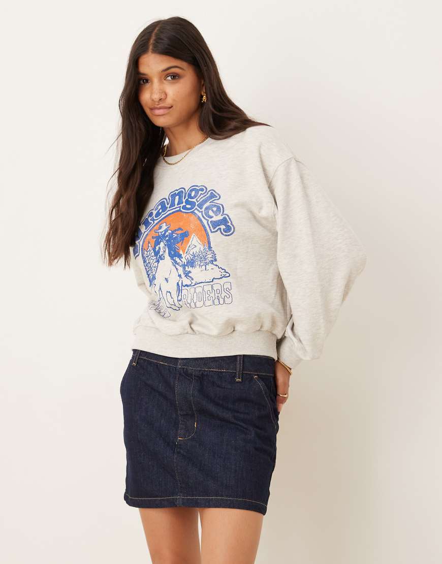 Wrangler - Cowboy-Sweatshirt in Grau meliert mit Brustprint-Neutral von Wrangler