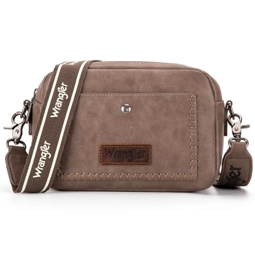 Wrangler Crossbody Geldbörsen für Frauen Trendy Kamera Schnappschuss Tasche mit breitem Gurt, Doppellagig, Khaki, Einheitsgröße von Wrangler