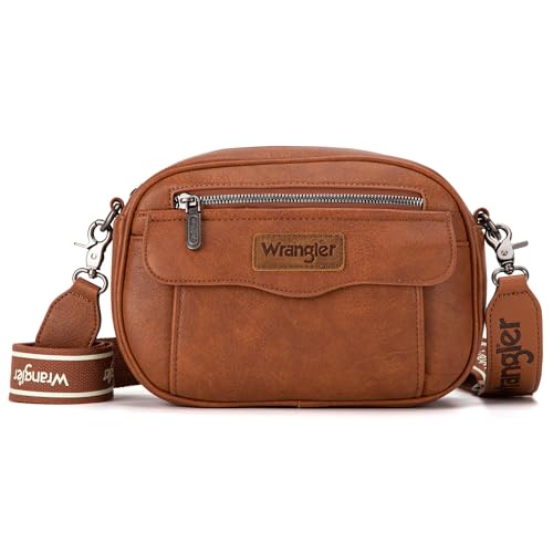 Wrangler Crossbody Geldbörsen für Frauen Trendy Kamera Schnappschuss Tasche mit breitem Gurt, Retro Braun, Einheitsgröße von Wrangler