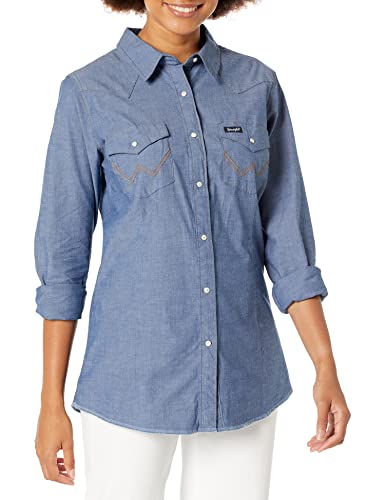 Wrangler Damen Long Sleeve Chambray Snap Front Western Shirt Hemd, Blau, L EU von Wrangler