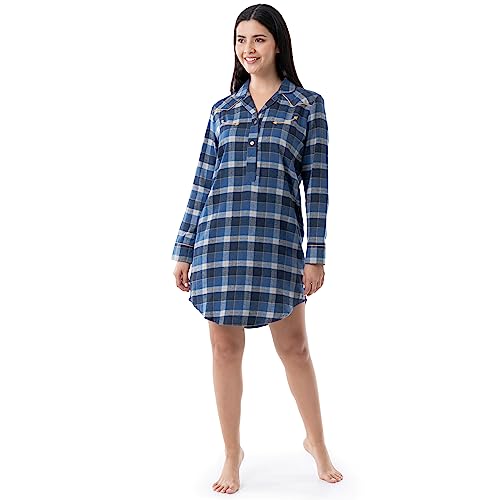 Wrangler Damen Mittellanges Flanell-Schlafhemdkleid Nachthemd, Blau kariert, Medium von Wrangler