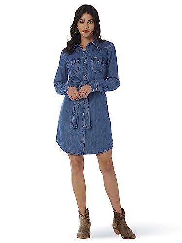 Wrangler Damen Langärmeliges Western Retro-Stil Lässiges Kleid, Mid-Denim, X-Klein von Wrangler