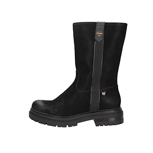 Wrangler Damen-Stiefeletten WL12616A aus schwarzem Leder, lässiges Modell. Ein bequemer Schuh für alle Gelegenheiten. Herbst-Winter 2021-2022.EU 38, Schwarz , 38 EU von Wrangler