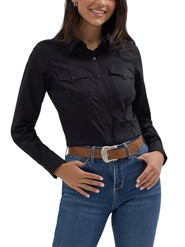 Wrangler Damen Western Damen Retro Button-Down-Shirt, Schwarz, 3X-Groß von Wrangler