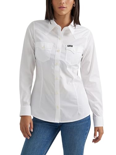 Damen Retro Langarm Cool Blue Solid Western Shirt, Weiss/opulenter Garten, 3X-Groß von Wrangler