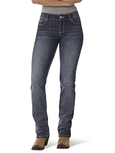 Wrangler Damen Western Mid Rise Stretch Straight Leg Jeans, Dunkles Indigoblau, 15W x 36L von Wrangler