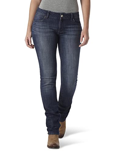 Wrangler Damen Western Mid Rise Stretch Straight Leg Jeans, Dark Stone, 7W x 32L von Wrangler