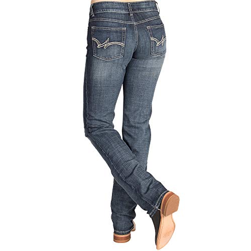 Wrangler Damen Western Mid Rise Stretch Straight Leg Jeans, Dunkles Indigoblau, 29 von Wrangler