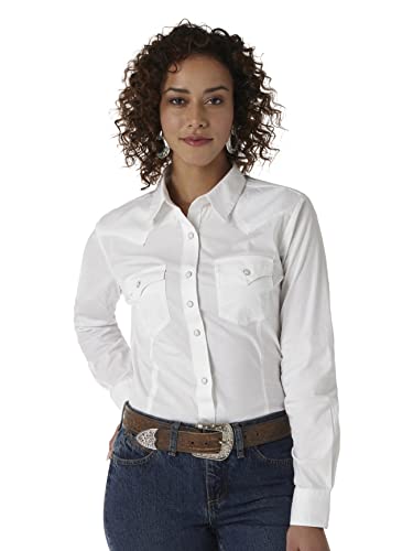 Wrangler Damen Westernhemd mit Zwei Taschen und Druckknöpfen, Weiß, Groß von Wrangler