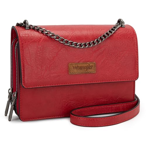 Wrangler Flap Crossbody Geldbörse für Damen Schultertasche Vintage Portemonnaies mit Kettenriemen, Rot/Ausflug, einfarbig (Getaway Solids) von Wrangler