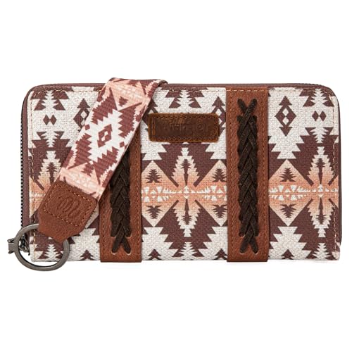 Wrangler Geldbörse für Damen, Western-Azteken-Clutch, Handgelenktasche mit Kreditkartenfach, Heller Kaffee, Trendig von Wrangler