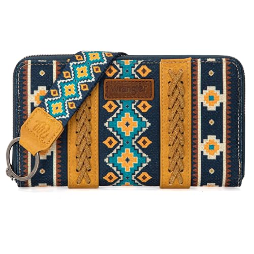 Wrangler Geldbörse für Damen, Western-Aztekenmuster, Clutch, Handgelenk, Geldbörse mit Kreditkartenfach, Senf, Trendy von Wrangler